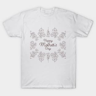 Happy Mothers Day Line Flowers Pattern On Peach T-Shirt